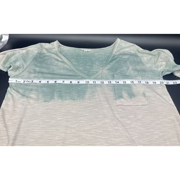 POL Womens Green Tie Dye V Neck Oversized Pocket Short Sleeve T Shirt Top S Boho - Picture 9 of 10